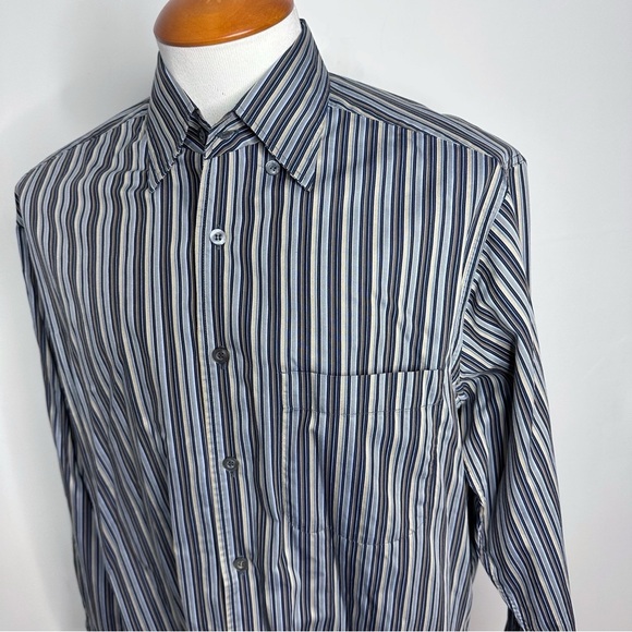 Ermenegildo Zegna Blue & Brown Striped Cotton Shirt - Picture 6 of 11